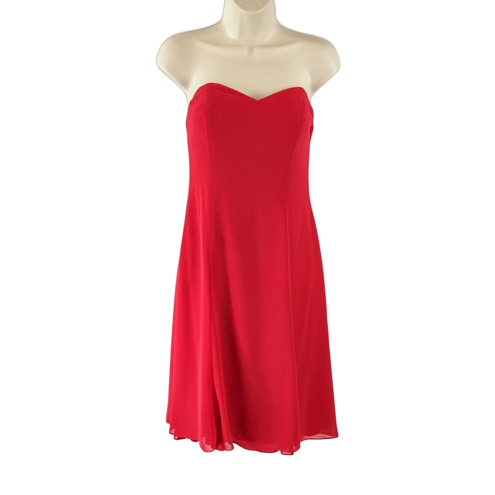 Dessy Collection red strapless dress